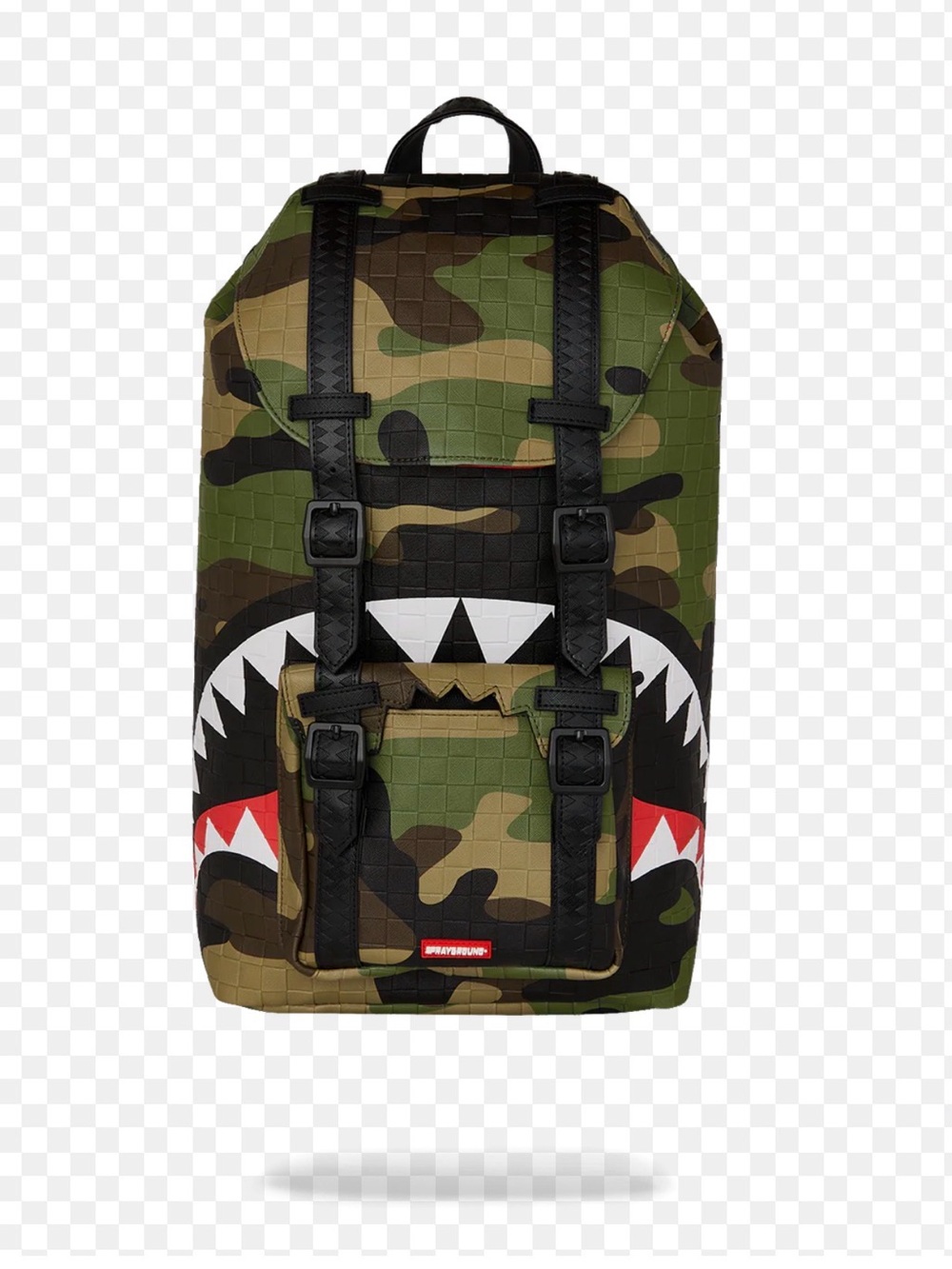 Sprayground Camo Shark Mouth Backpack - Green, Black, White, Red